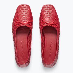 Freda Salvador Jada Square Toe Ballet Flat Crimson Red Woven Calf 9 NEW